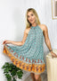 Paisley-Print Boho Dress with Halter Neckline