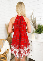 Paisley-Print Boho Dress with Halter Neckline