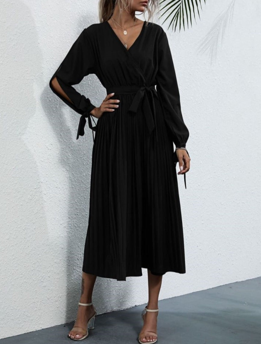 Cutout Polyester Dress with Pleats