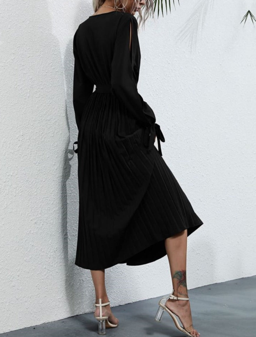 Cutout Polyester Dress with Pleats