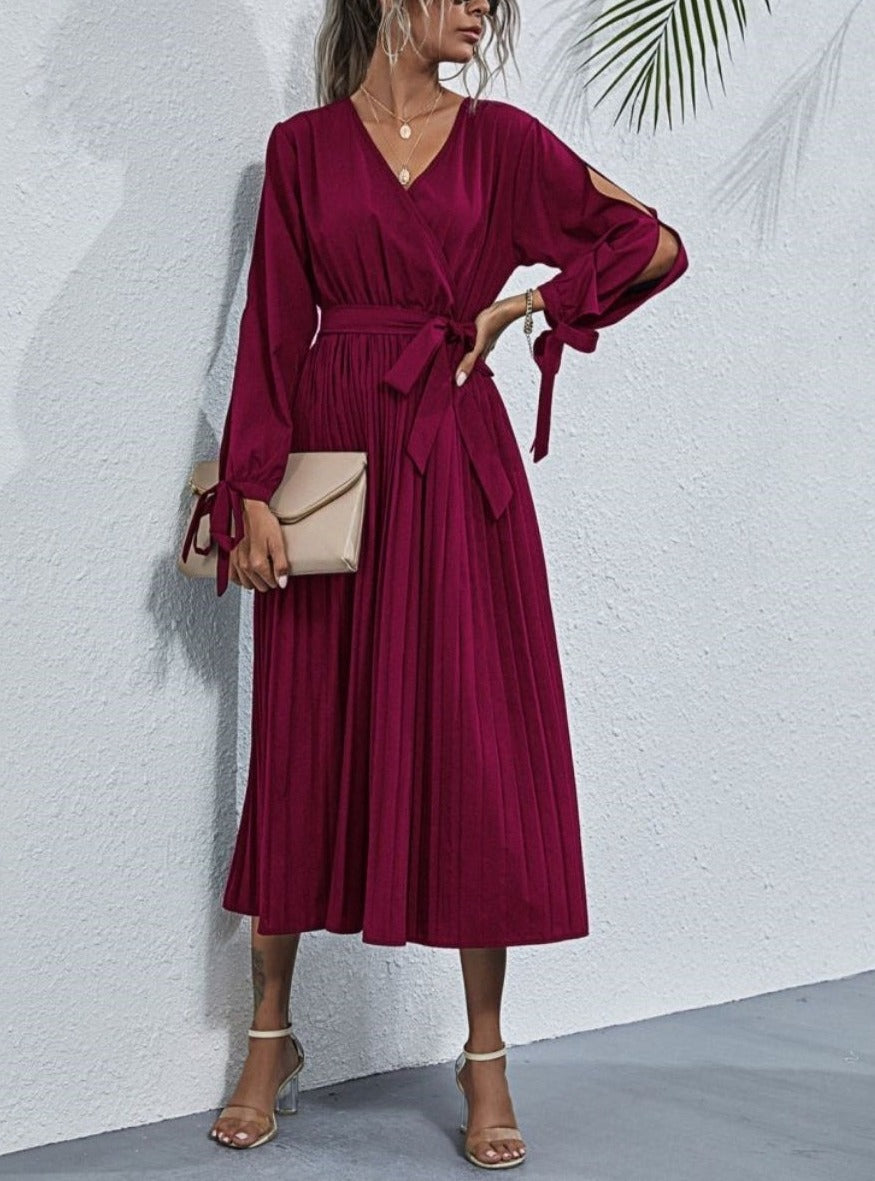 Cutout Polyester Dress with Pleats