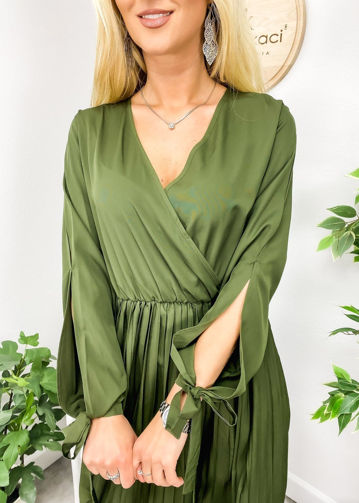 Cutout Polyester Dress with Pleats