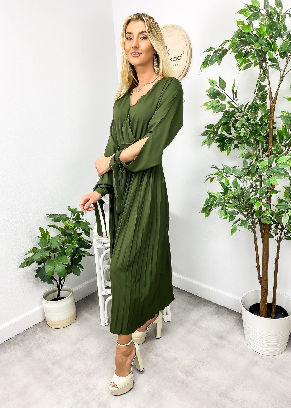 Cutout Polyester Dress with Pleats