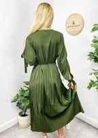Cutout Polyester Dress with Pleats