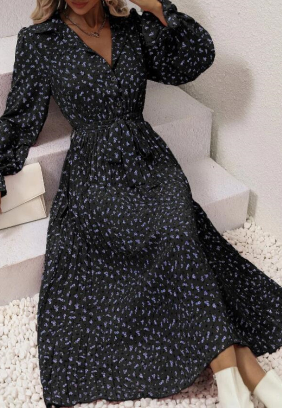 Floral Dress with Foldover Collar
