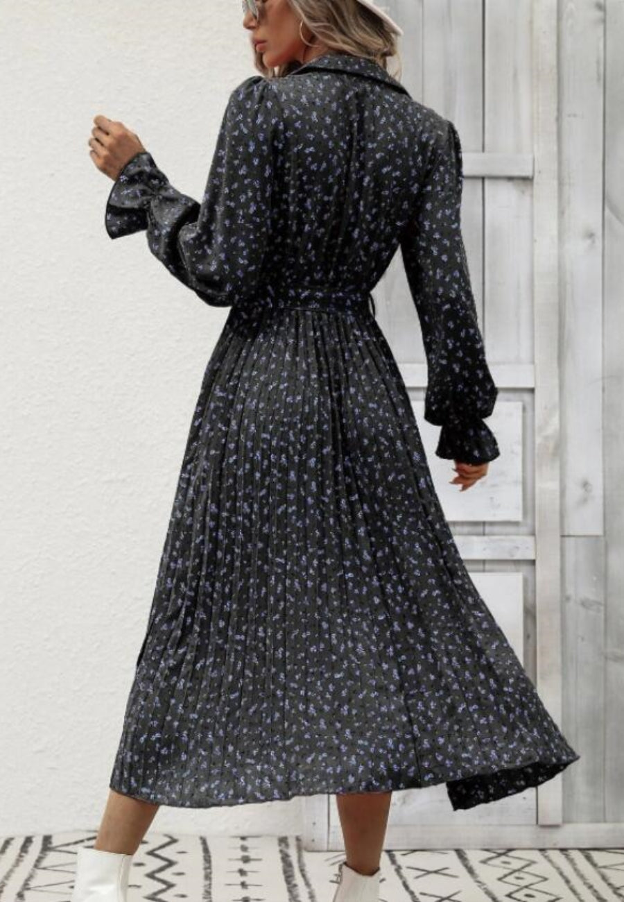 Floral Dress with Foldover Collar