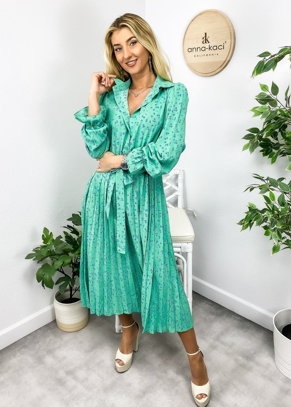 Floral Dress with Foldover Collar