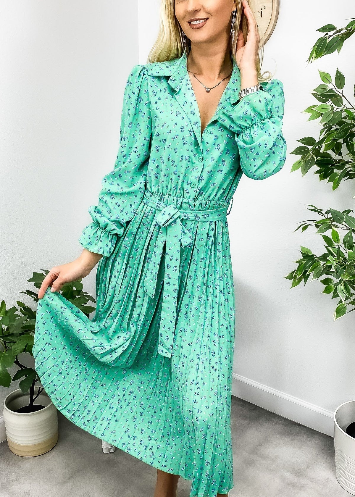Floral Dress with Foldover Collar