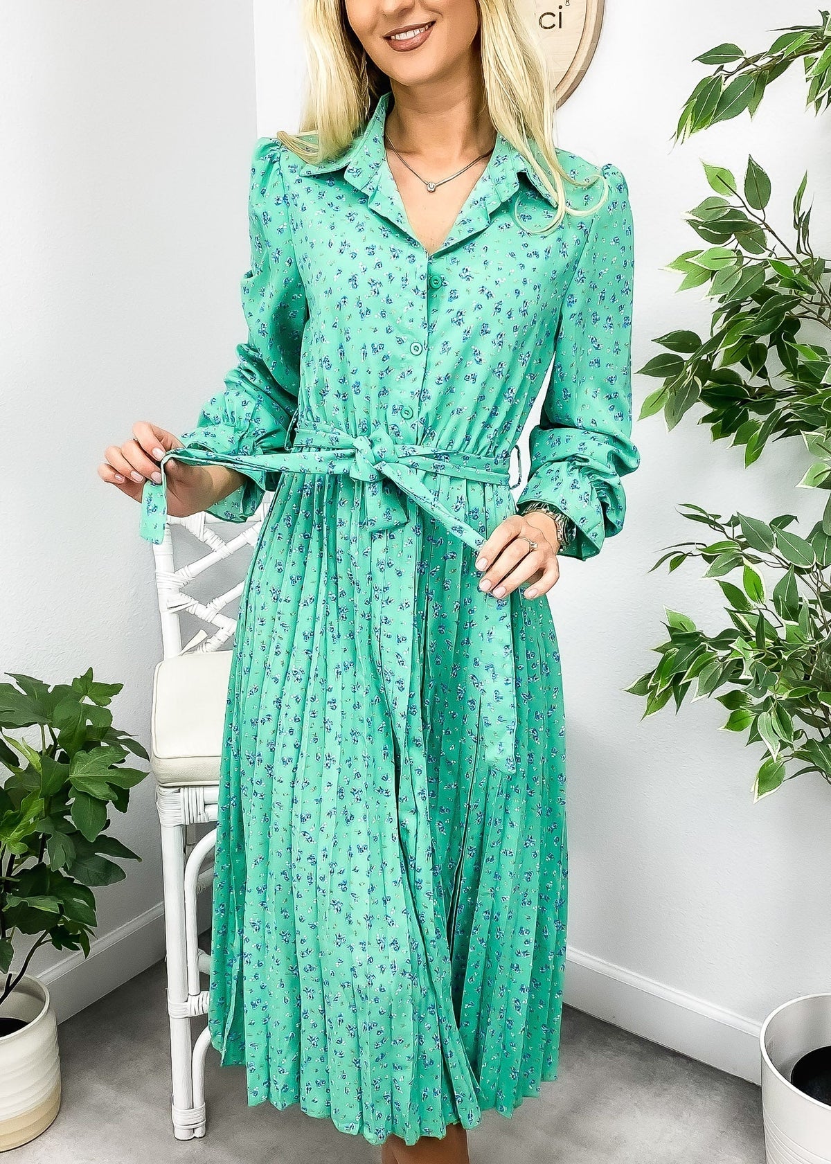 Floral Dress with Foldover Collar