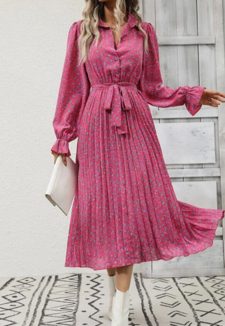 Floral Dress with Foldover Collar