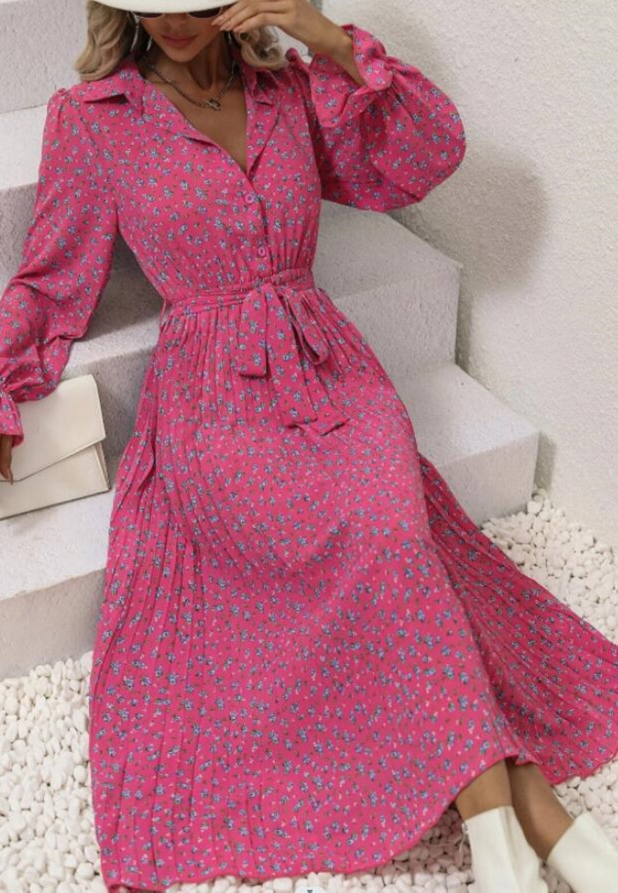 Floral Dress with Foldover Collar