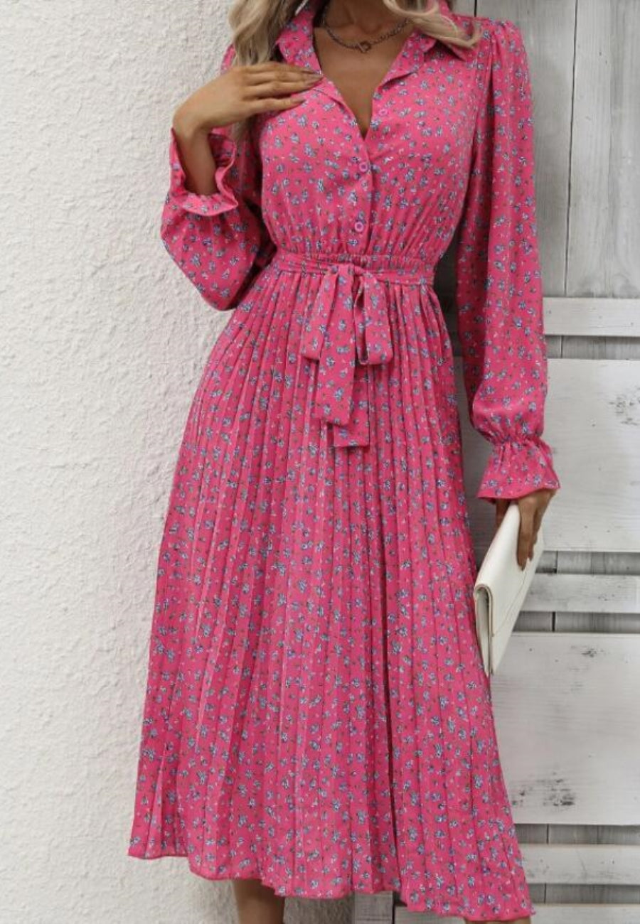 Floral Dress with Foldover Collar