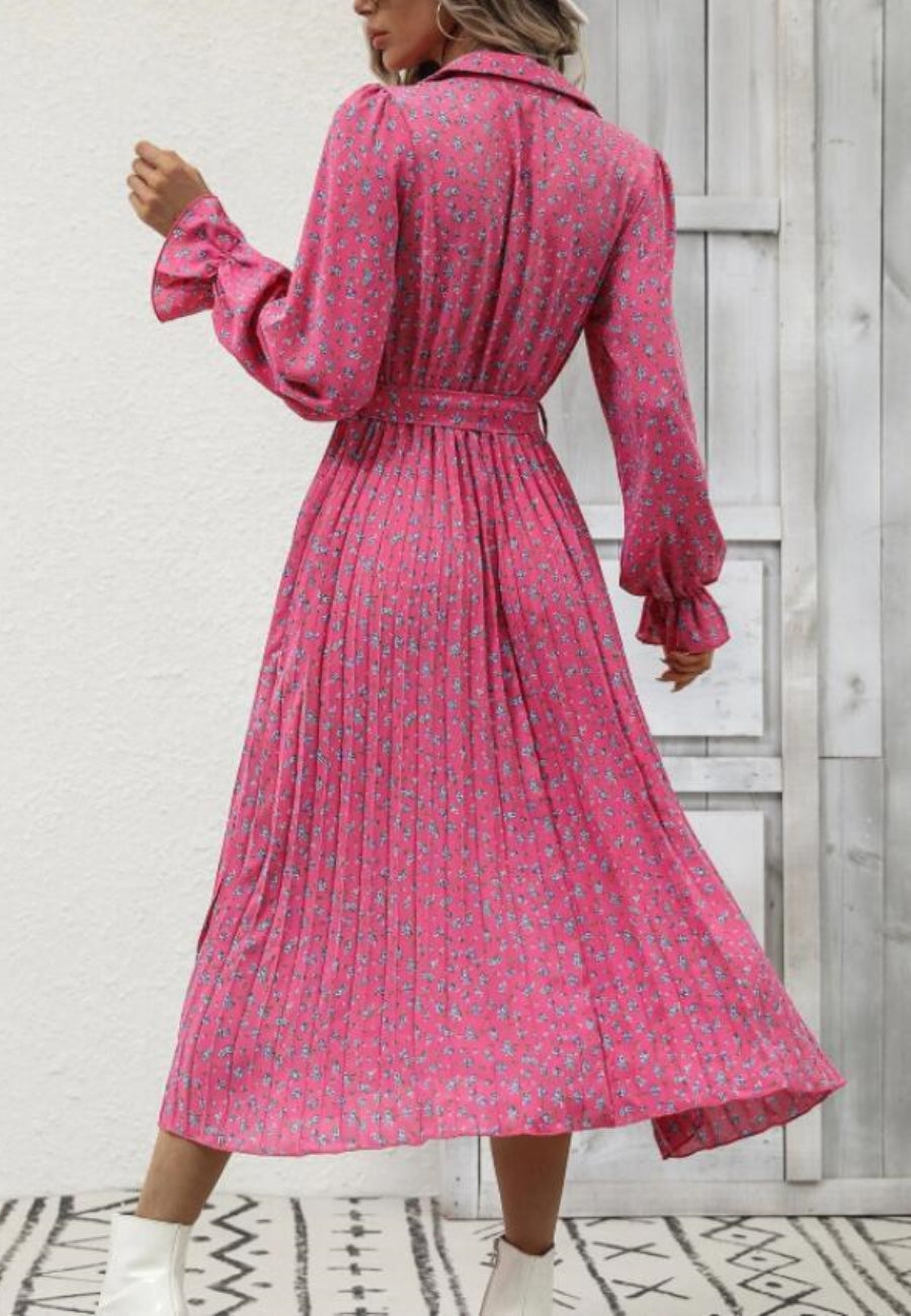 Floral Dress with Foldover Collar