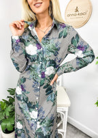 Button-Front Printed Dress with Front Slit