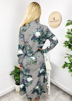 Button-Front Printed Dress with Front Slit