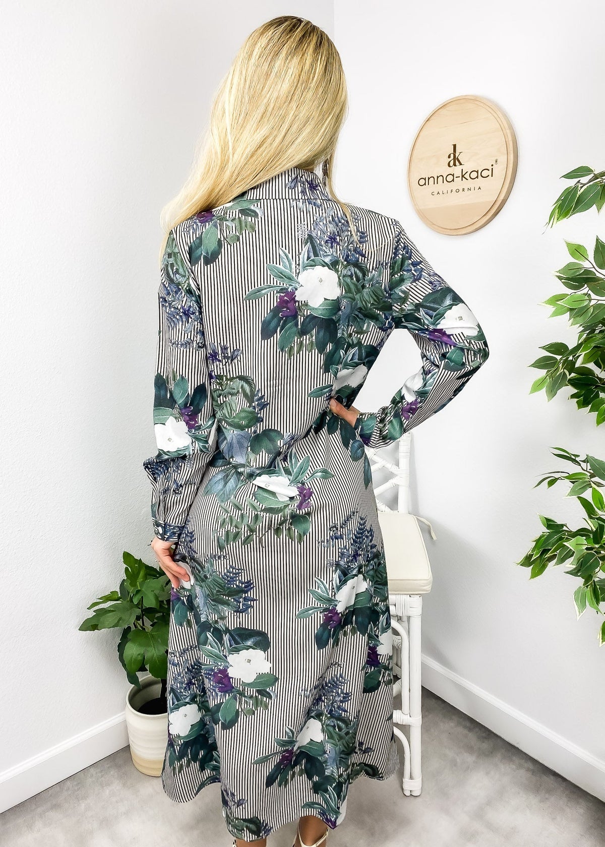 Button-Front Printed Dress with Front Slit