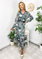 Button-Front Printed Dress with Front Slit