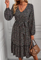 Floral Polyester Midi Dress with V-Neckline