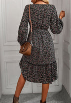 Floral Polyester Midi Dress with V-Neckline