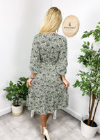 Floral Polyester Midi Dress with V-Neckline