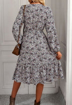 Floral Polyester Midi Dress with V-Neckline