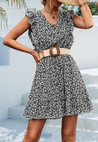 Floral Polyester Dress with V-Neckline