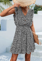 Floral Polyester Dress with V-Neckline
