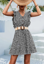 Floral Polyester Dress with V-Neckline