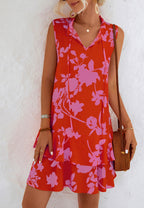 Stretch-Blend Floral Polyester Dress with Ruffle Details