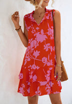 Stretch-Blend Floral Polyester Dress with Ruffle Details