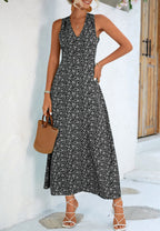 Floral Polyester Dress with Halter Neckline