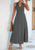 Floral Polyester Dress with Halter Neckline
