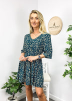 V-Neck Floral Dress with Back Ties
