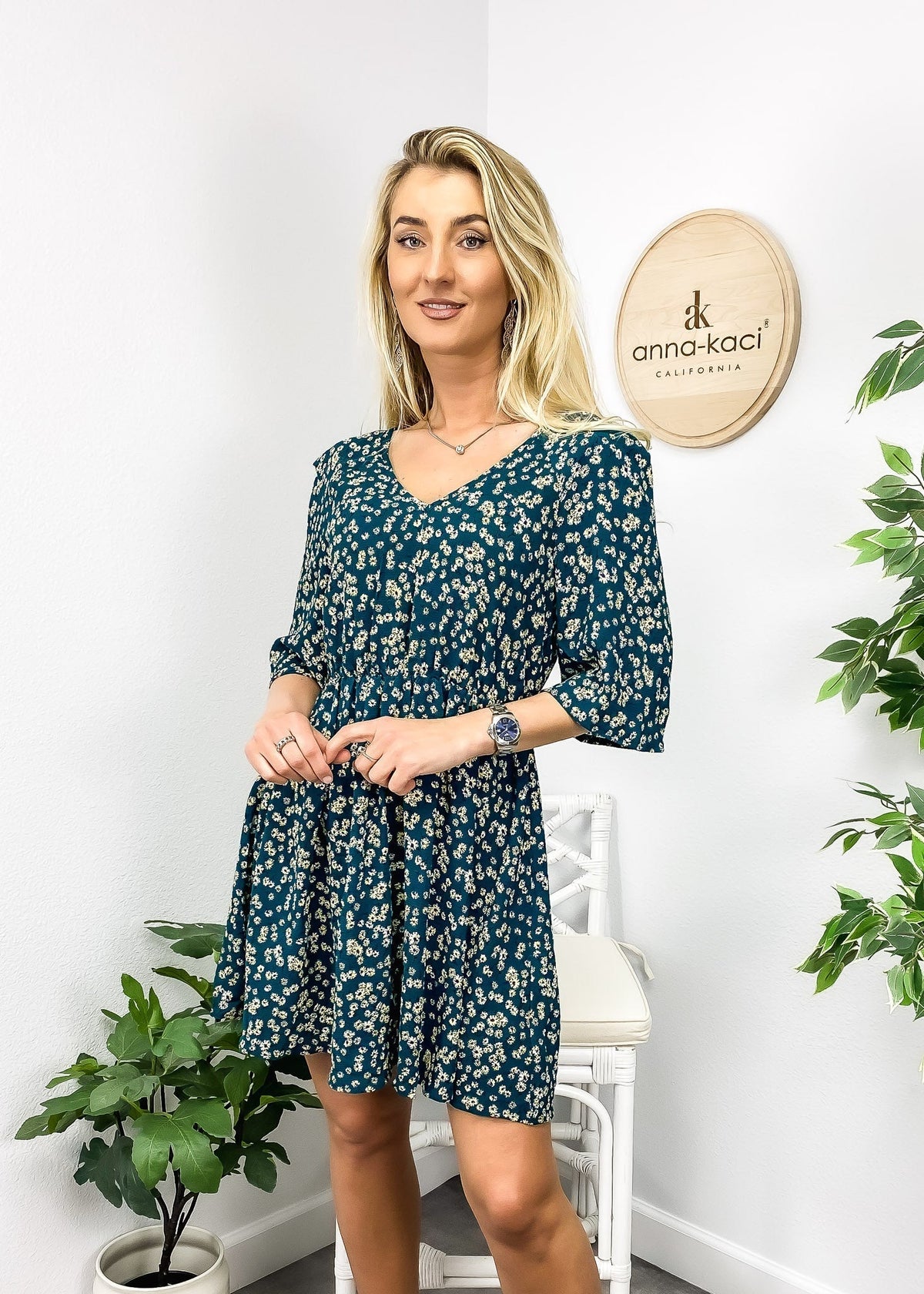 V-Neck Floral Dress with Back Ties