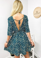 V-Neck Floral Dress with Back Ties