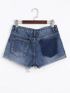 Polyester Denim Cotton Shorts with Distressed Details