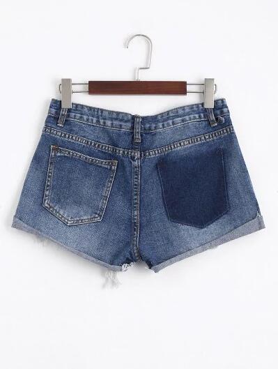 Polyester Denim Cotton Shorts with Distressed Details