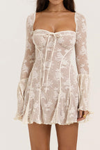 Lace Polyester Mini Dress with A-Line Shape