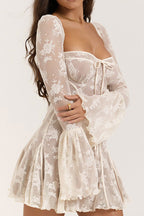 Lace Polyester Mini Dress with A-Line Shape