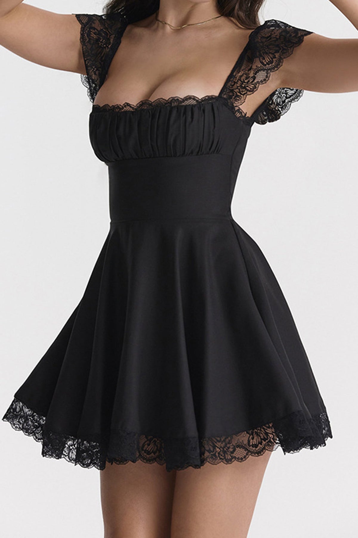 Lace-Panel Strappy Dress with Corset Details