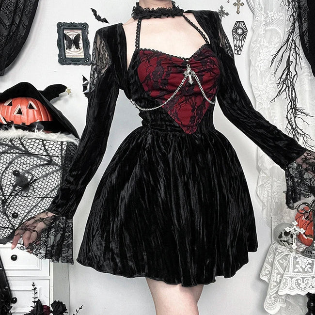 Crimson Lace Velvet Petite Dress Main image