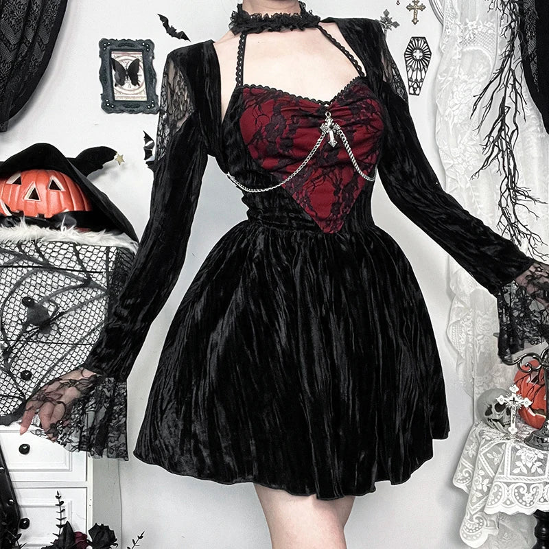 Crimson Lace Velvet Petite Dress