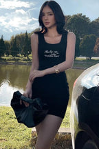 Lettered Cotton Bodycon Mini Dress