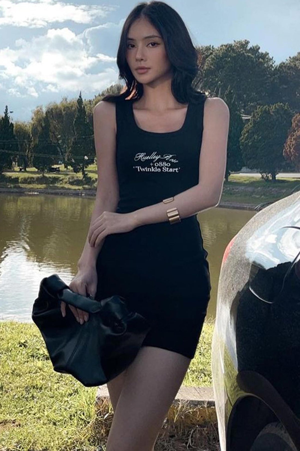 Lettered Cotton Bodycon Mini Dress