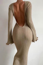 Ribbed Long Dress with Open Back
