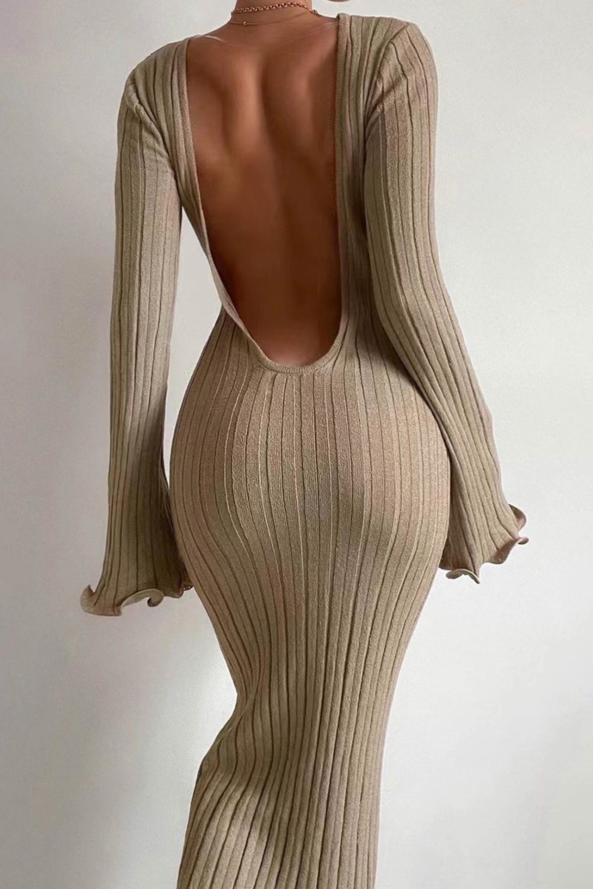 Ribbed Long Dress with Open Back