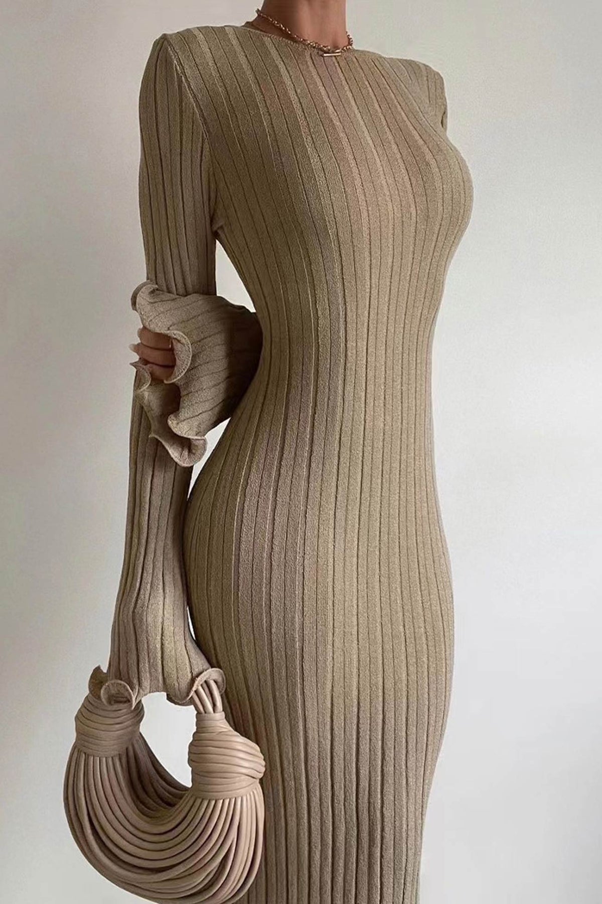 Ribbed Long Dress with Open Back
