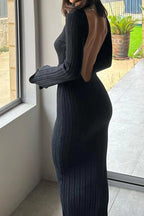 Ribbed Long Dress with Open Back