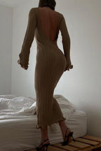 Ribbed Long Dress with Open Back