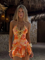 Halter Mini Dress with Sequins